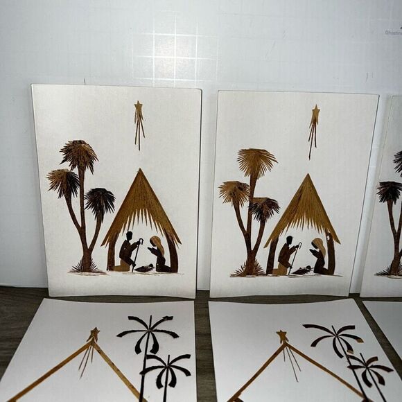 Vintage Wood Cut Veneer Blank Cards Caribbean Handmade Set 10 4”X5.5” Ethnic - Picture 2 of 9
